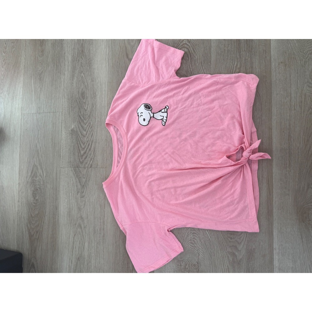 Peanuts Snoopy Pink Graphic Tie Front Crop T-Shirt Charlie Brown Gang Tee